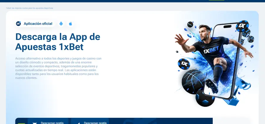 Página oficial de descarga de la app 1xBet para Android e iOS